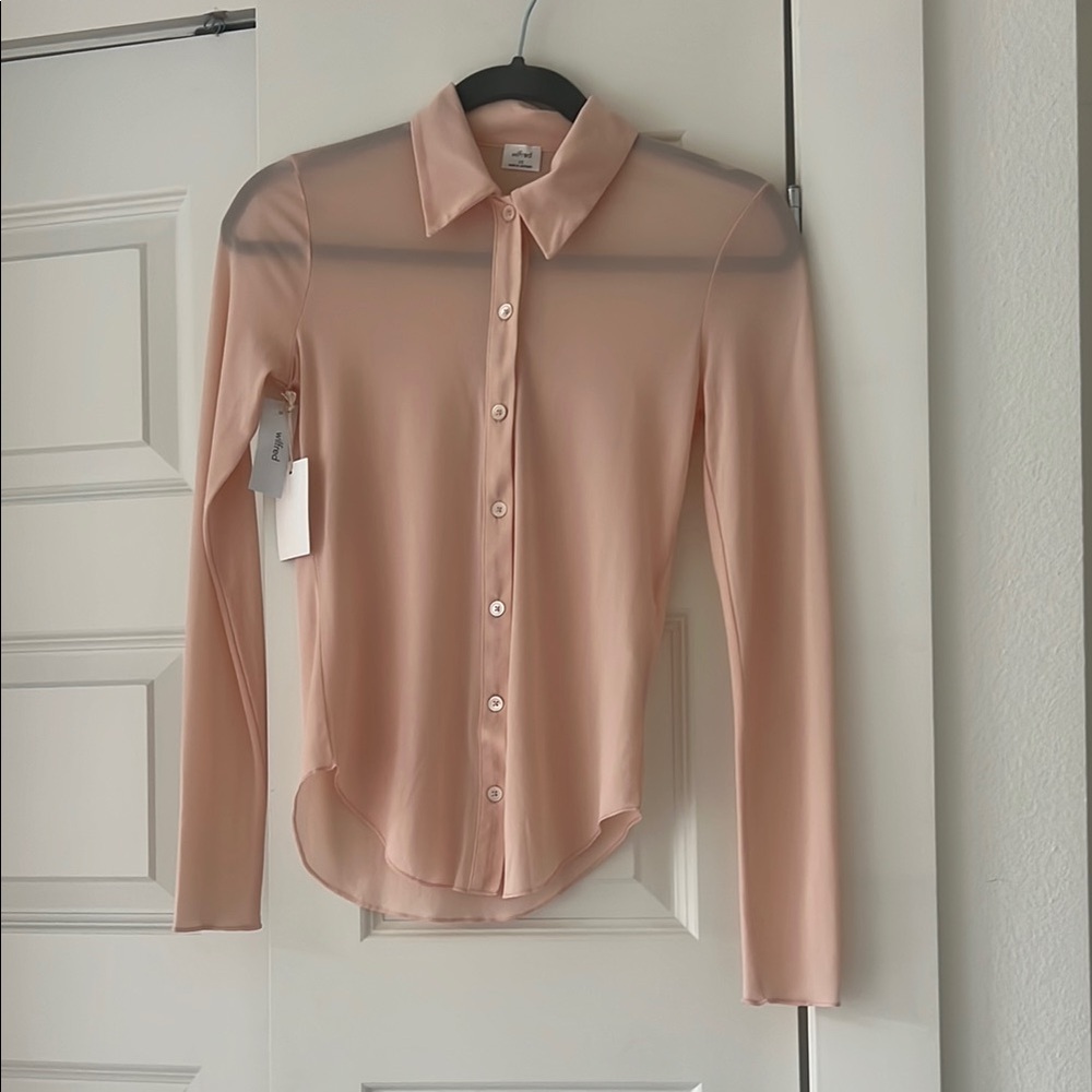 Wilfred Pose Blush Long Sleeve Fitted Button Down Shirt XS